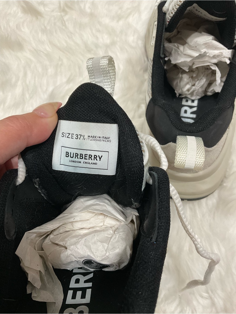 Women’s Burberry Logo Print Leather, Suede and Check Mesh Sneakers - Picture 11 of 13